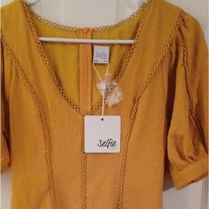 NWT Selfie Leslie Mustard Dress with Lace